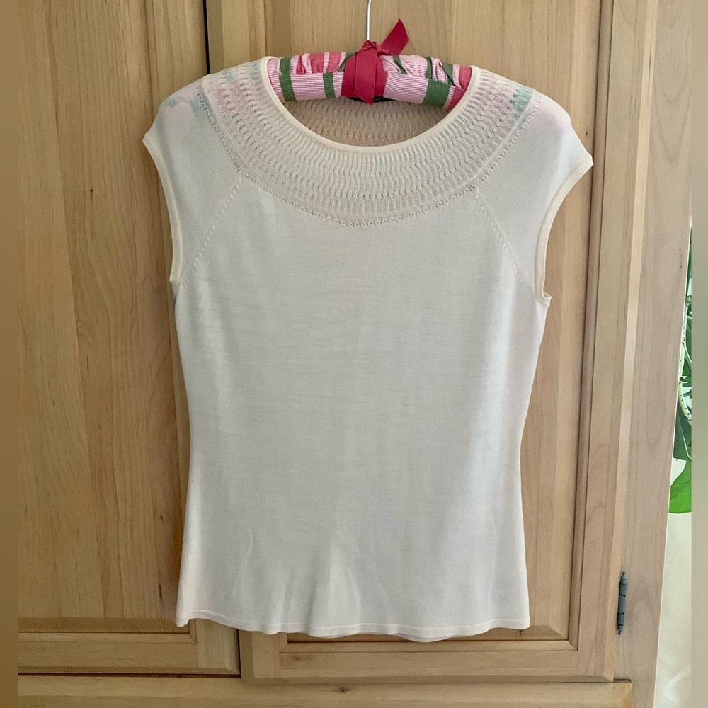 Elie Tahari Sleeveless / Cap Sleeve Cream Knit Tank SzS